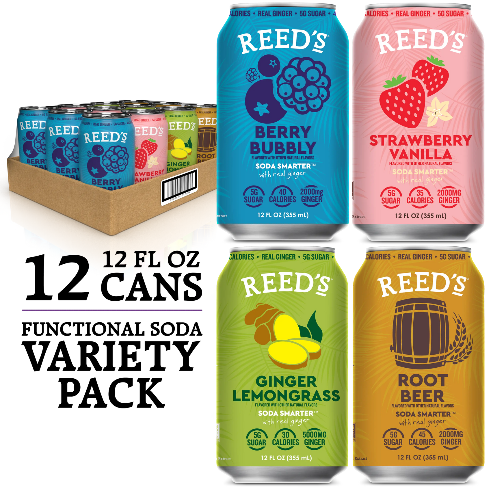 NEW! Reed's Adaptogen Soda Variety 12 Pack soda